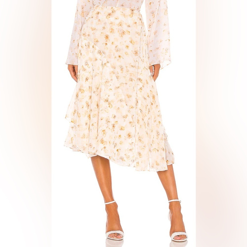 Vince Pressed Petal Panel Floral Print Off White Asymmetrical Midi Skirt EUC 14